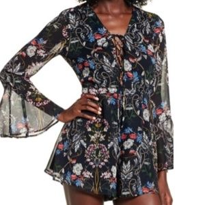 Lush Bell Sleeve Floral Romper